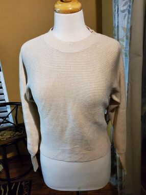 Pink Rose Heather Oatmeal Ribbed Knit Crewneck Sweater